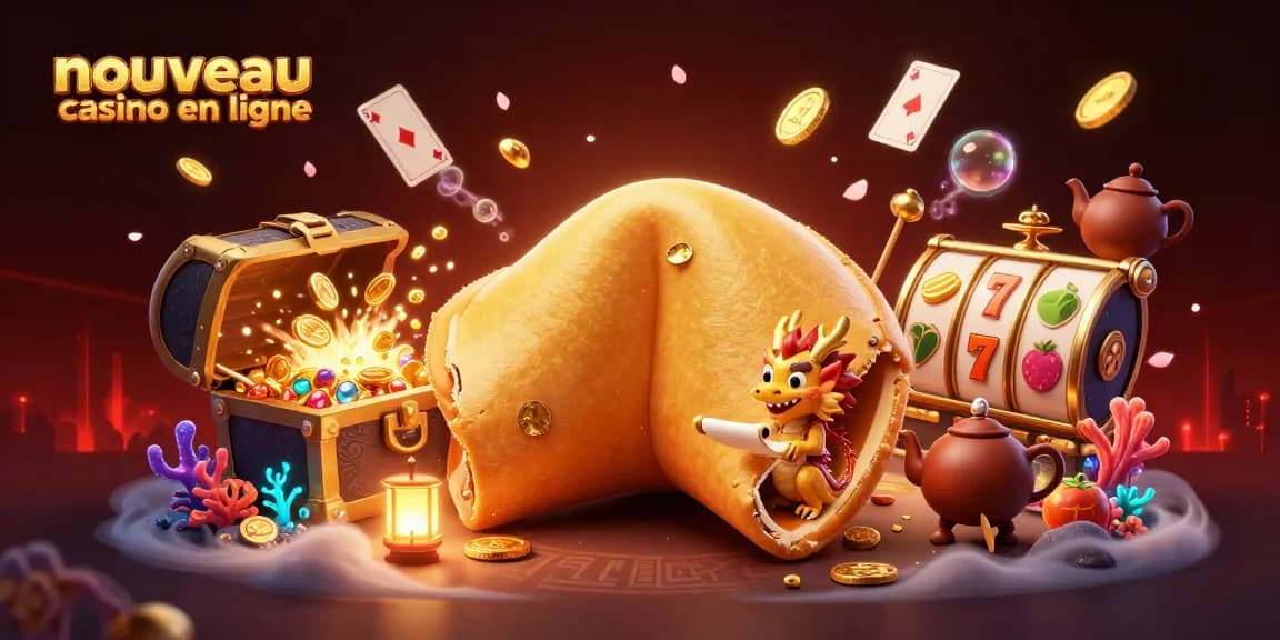 Profitez d'une illustration de casino en ligne avec un nouveau casino en ligne, personnages dynamiques et héros chanceux.