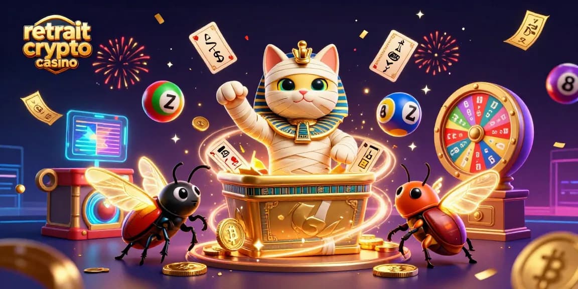 Vivez l'expérience du retrait crypto casino avec cette scène dynamique de jeux et de célébrations.