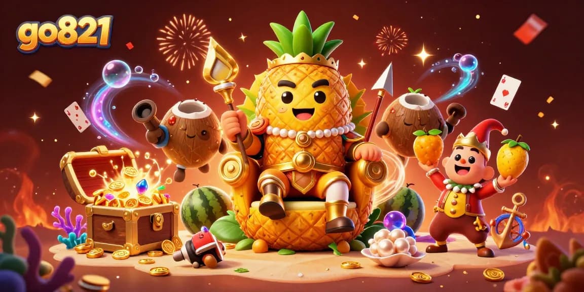 Experience the thrill at go821 with the golden pineapple king and dynamic casino scene.