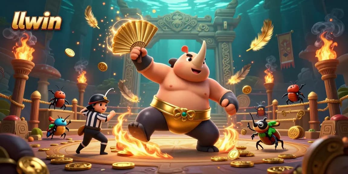 Experience llwin's vibrant online gaming world with exciting characters and rich casino elements in this dynamic illustration.