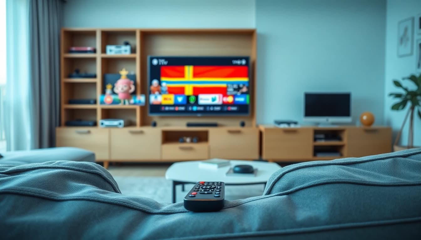 Enjoy vibrant IPTV Sweden programming in a modern living room with cozy setup.
