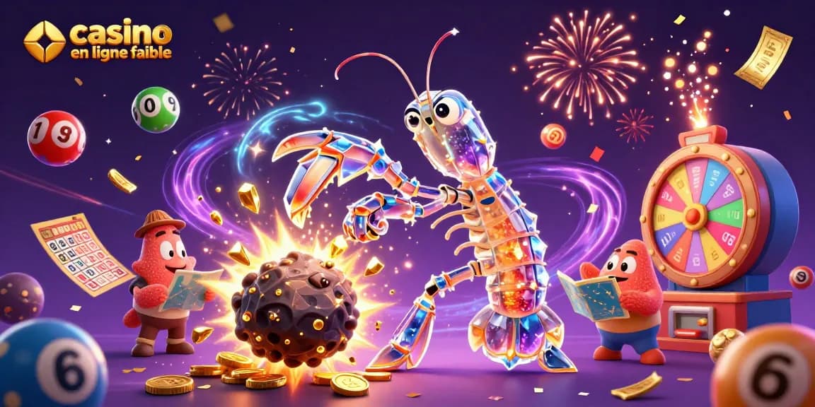 Vibrez avec casino en ligne fiable grâce à des illustrations dynamiques de jeux de casino et de loterie.