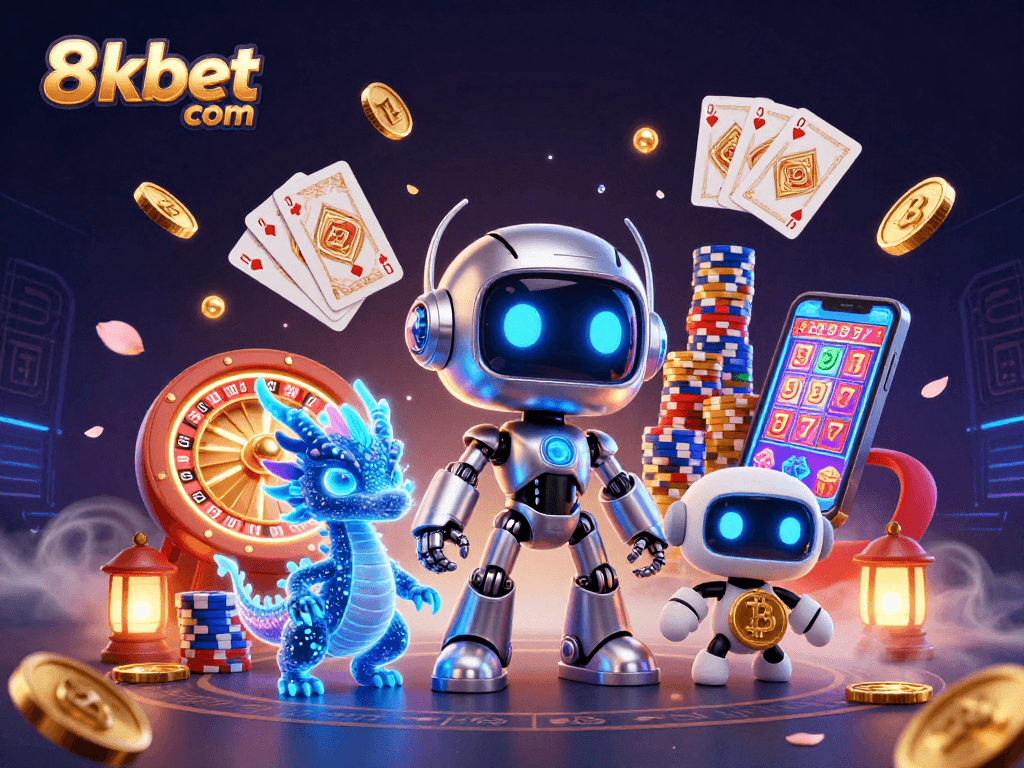 Engage in thrilling gaming at 8xbet com with vibrant characters and dynamic casino atmosphere.