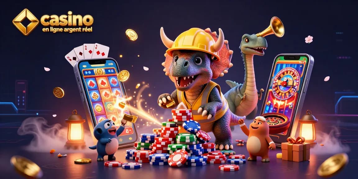 Jouez au casino en ligne argent réel avec des machines à sous et des jetons dans un cadre festif.