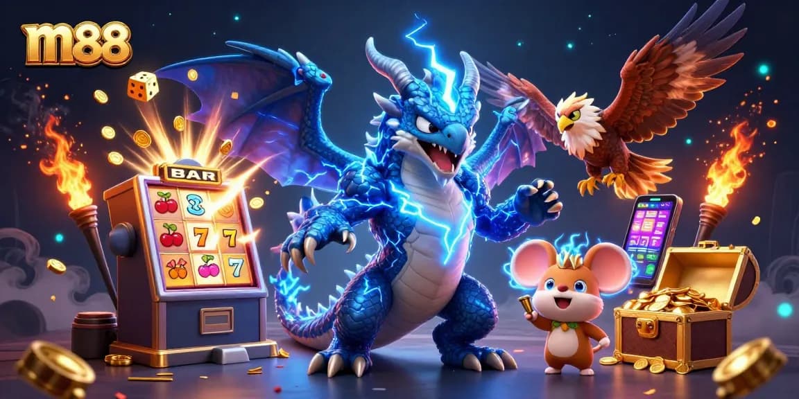 Win big with M88 at the thrilling online casino featuring electric characters and dynamic jackpot elements.
