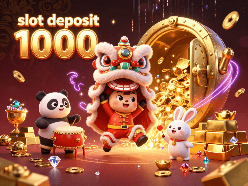 Experience thrilling action with slot deposit 1000, featuring gold treasures and festive characters.