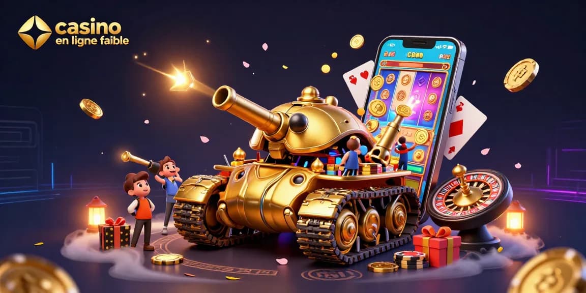 Un divertissant casino en ligne fiable sous forme de tank doré, animant l'expérience de jeu avec des éléments de casino.