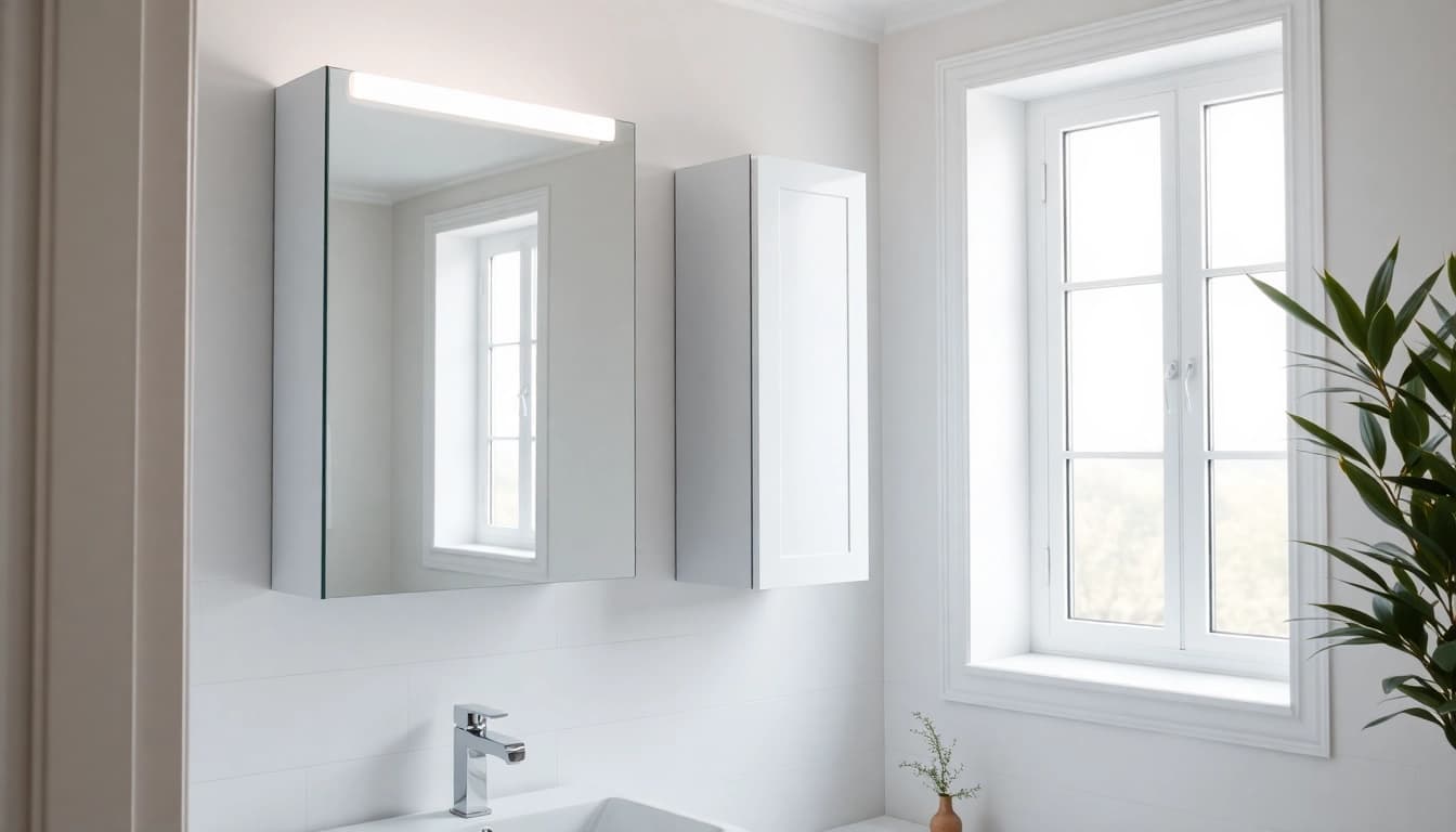 Badezimmer spiegelschränke beleuchtung in einem stilvollen Badezimmer mit integrierter Beleuchtung.