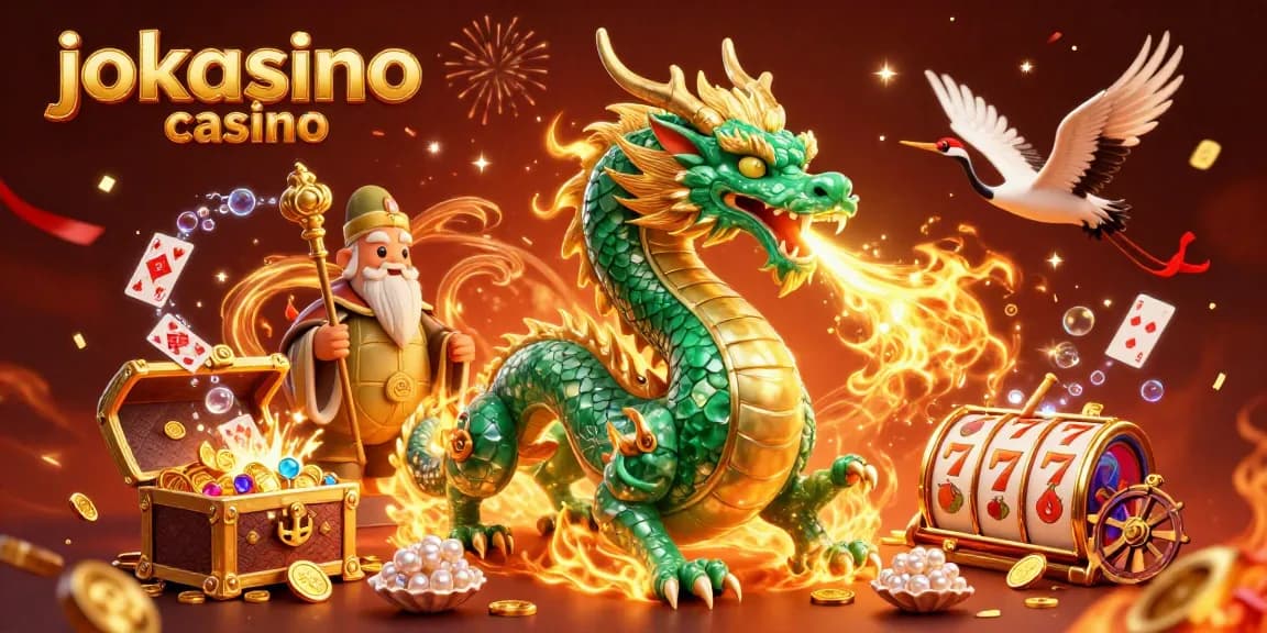 Experience the thrill of jokacasino casino with a vivid dragon and turtle in a magical 3D illustration.