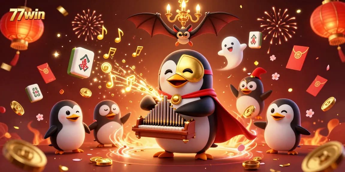 Experience the thrill of winning at 77win with dynamic scenes of action and excitement in this vibrant illustration.
