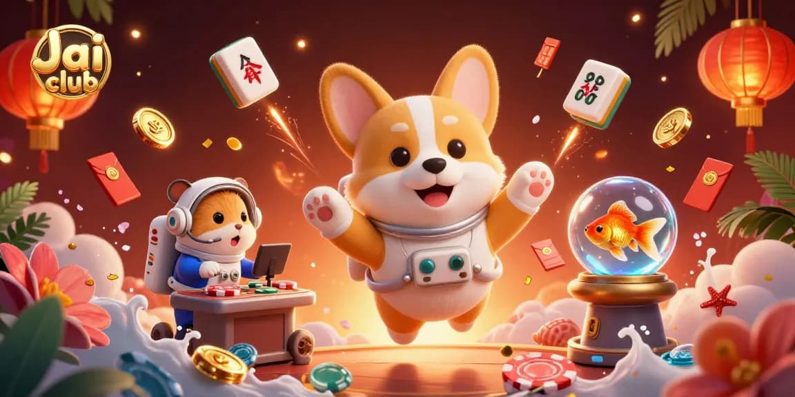 Engage in thrilling games at Jai club with vibrant casino elements and animated characters.