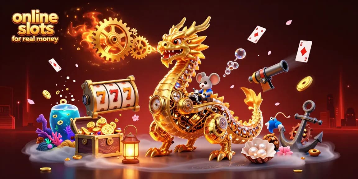 Engage with online slots for real money featuring a golden dragon and dynamic gaming elements!