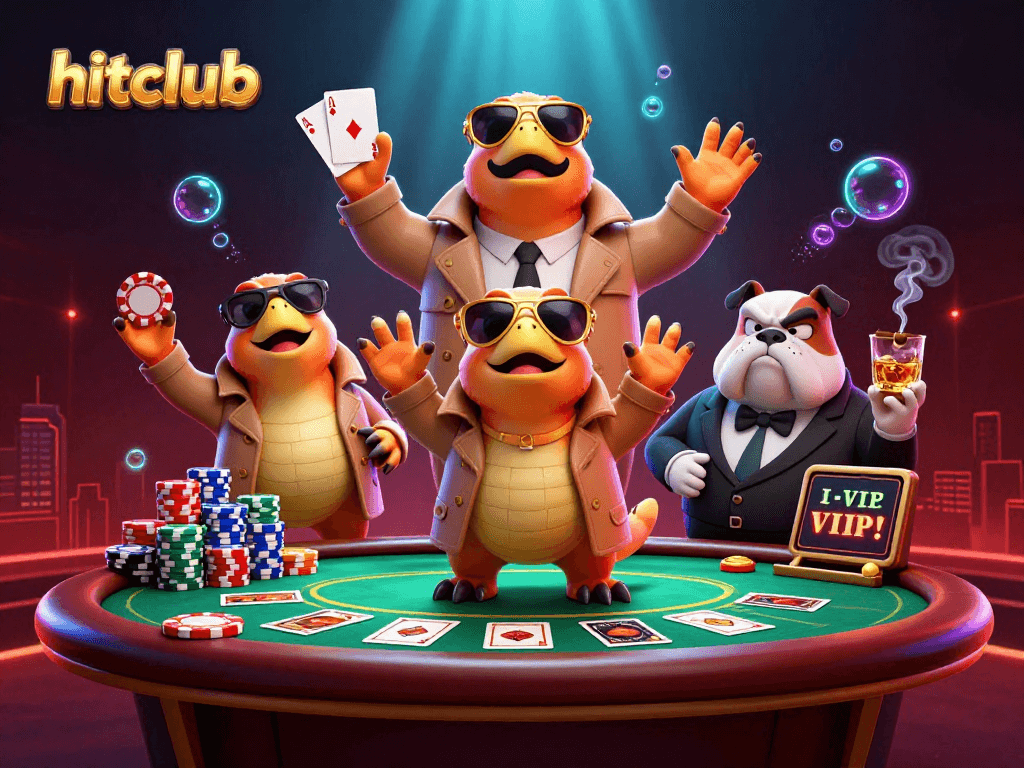 Experience hitclub's dynamic poker scene featuring raptors in disguise at a VIP casino lounge.