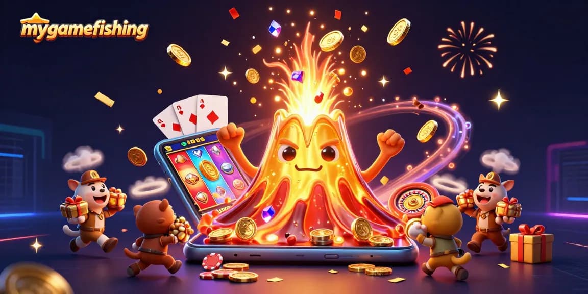 Engage in mygamefishing with a vibrant array of casino elements and excited treasure seekers.