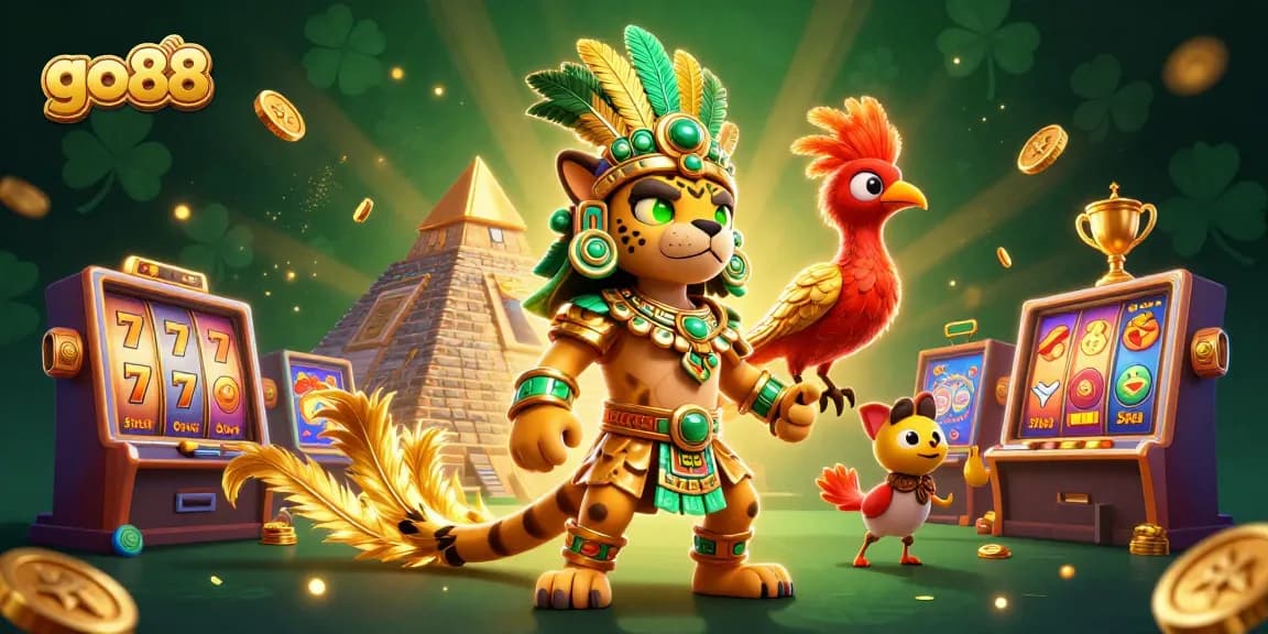 Experience go88's exciting slots with vibrant characters and dynamic gameplay elements in this vivid illustration.