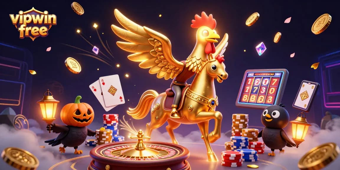 Experience thrilling gameplay with vipwin free's vibrant casino scene featuring a golden rooster and enchanting visuals.
