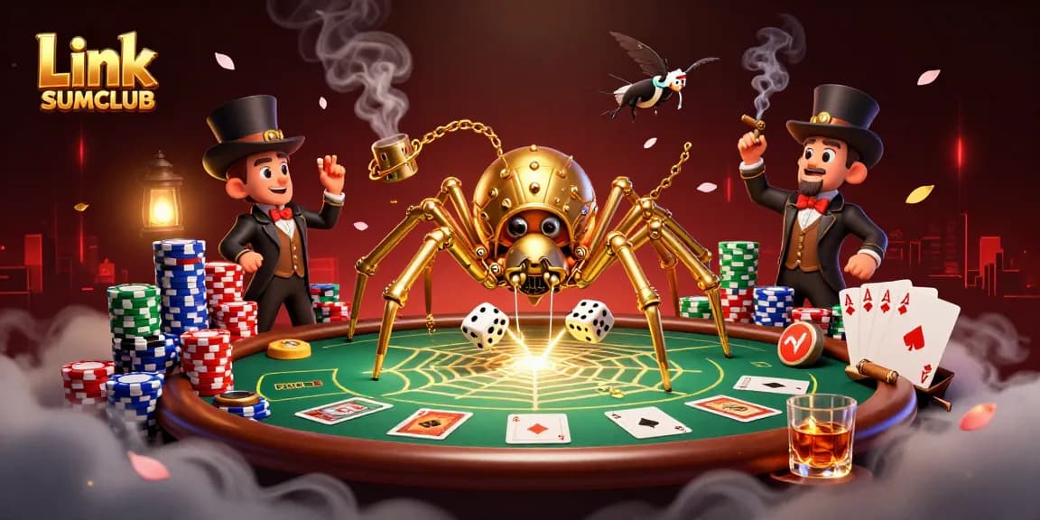 Experience the thrill of winning at Link SUMCLUB with a vibrant casino scene filled with colorful poker elements.