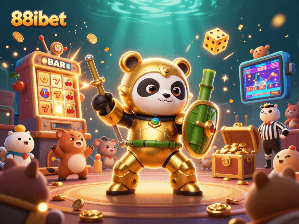 Spin the reels at 88ibet with an exciting 3D casino scene showcasing thrilling games and vibrant graphics.