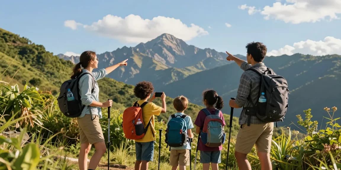 Family hiking adventure in scenic mountains, highlighting mantra88 login experience for outdoor enthusiasts.