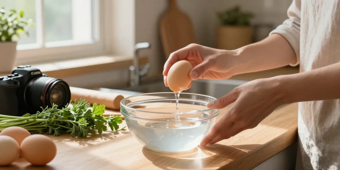 Menampilkan metode Egg Float Test di https://www.eggfloattest.com/contact untuk memastikan kesegaran telur di dapur.