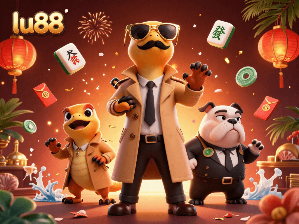 Experience the thrilling world of lu88 with 3D raptors in a trench coat vying for VIP access at a casino.