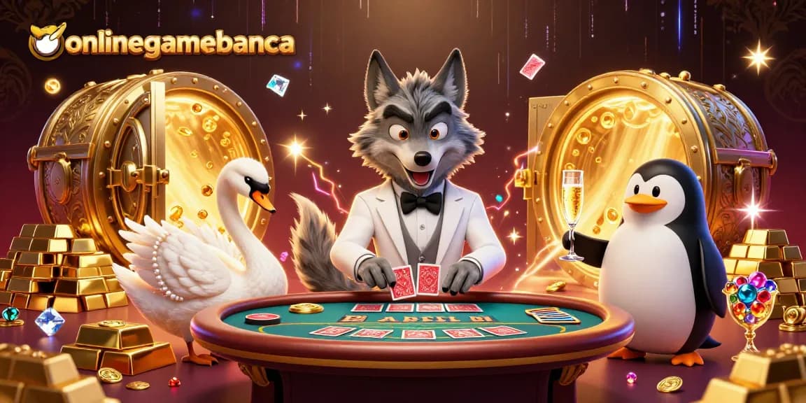 Engage with exciting gameplay at onlinegamebanca featuring a debonair wolf, elegant swan, and sophisticated penguin!