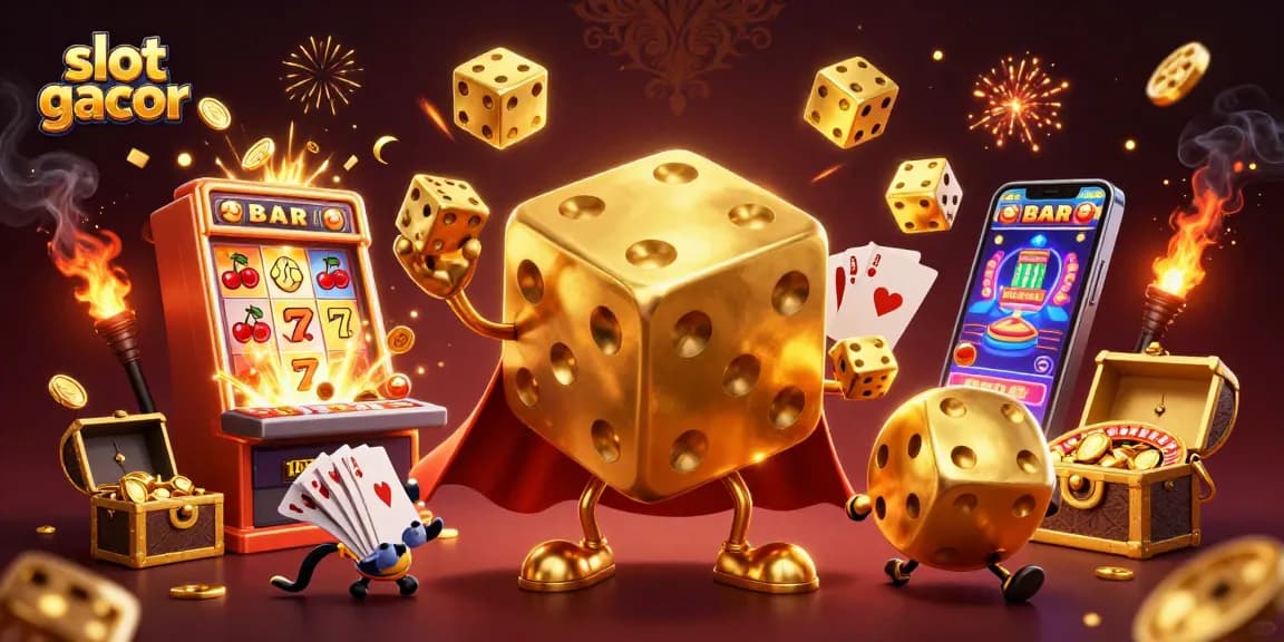 Engage in thrilling slot gacor adventures with golden dice, jackpots, and vibrant casino elements.
