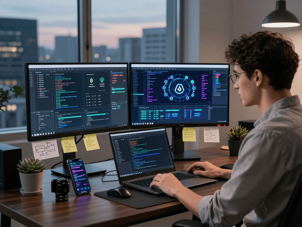 Engineer analyzing cross-chain transactions on acrossprotocol in a tech-savvy workspace.