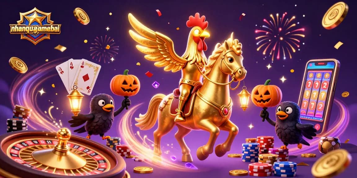 Experience thrilling gameplay with nhanquagamebai's vibrant casino setting, featuring golden coins and lively characters.