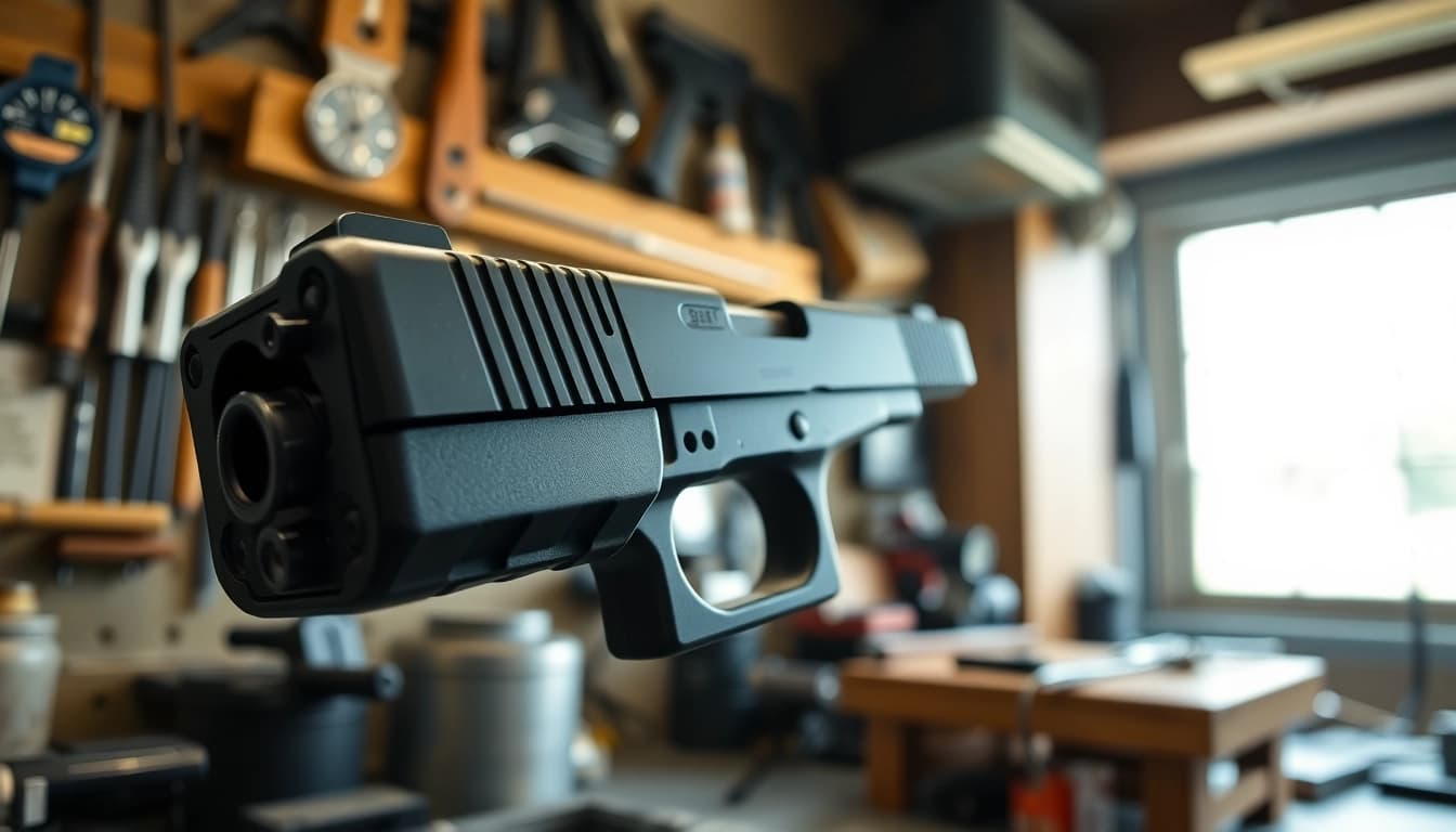 Visualize glock 19 slides showcasing precision craftsmanship and smooth metallic texture.