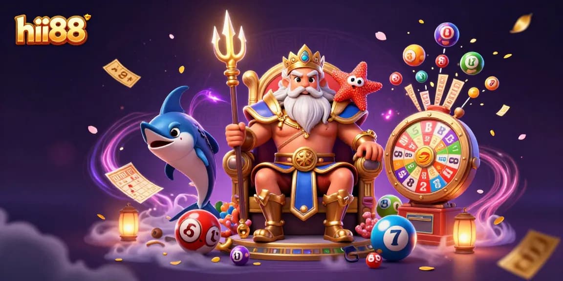 Experience the thrill of gaming at hii88 with Neptune and his vibrant gambling world!