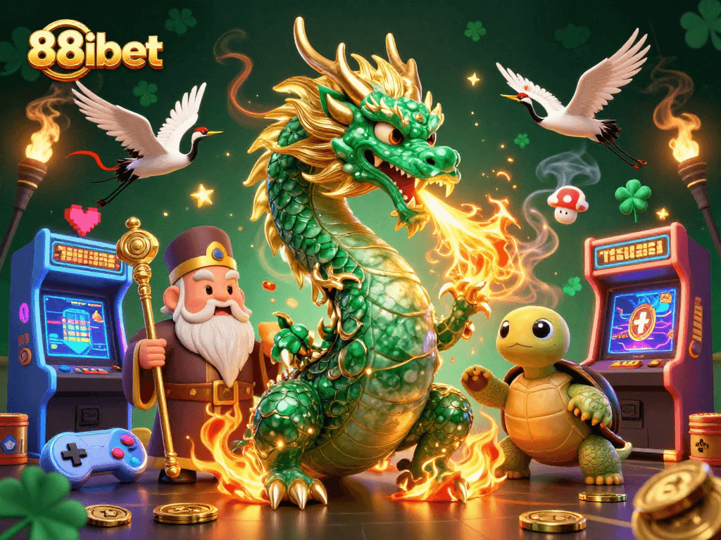 Engage in thrilling gaming action at 88ibet with jade dragon and lucky symbols.