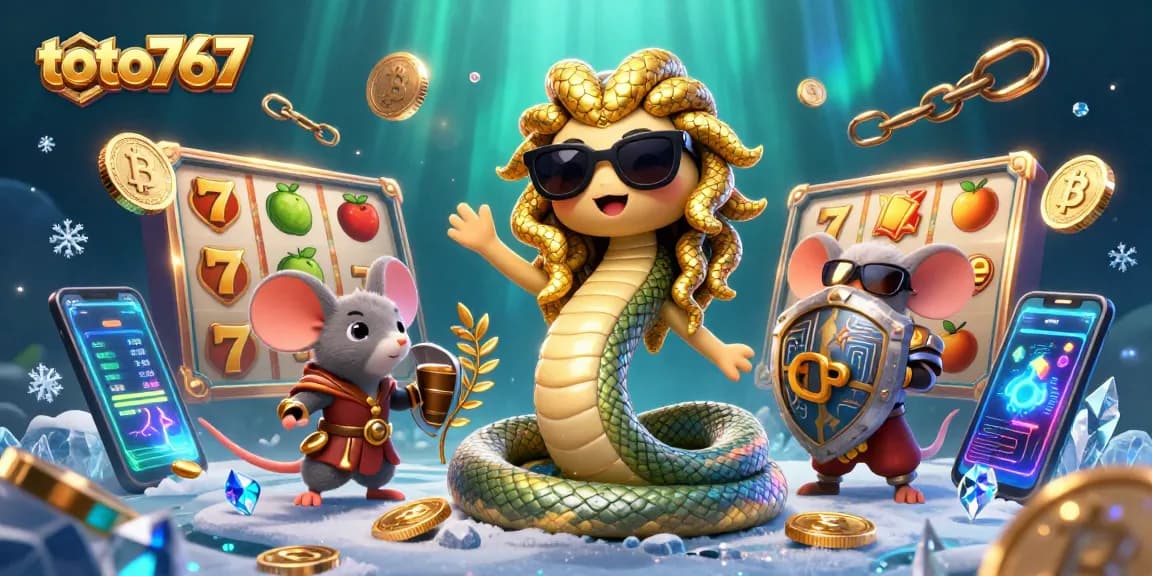 Menangkan permainan slot dengan toto767, digambarkan oleh Medusa dan karakter unik lainnya.
