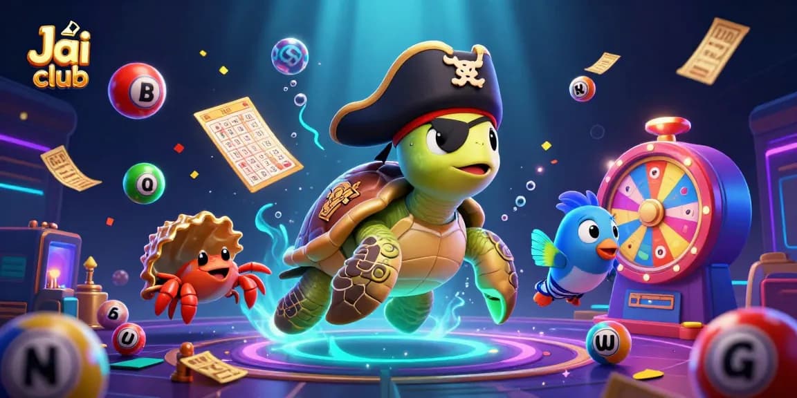 Experience thrilling gaming action at Jai club with a colorful scene filled with lottery elements and animated characters.