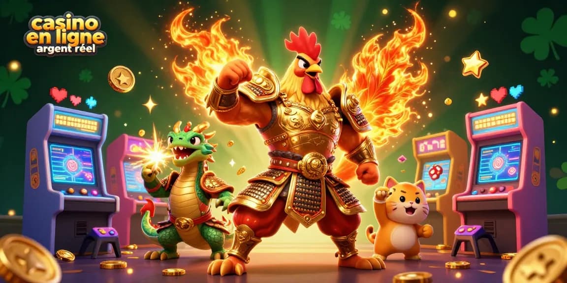 Expérimentez des gains avec le casino en ligne argent réel tout en jouant avec le guerrier coq et un dragon.