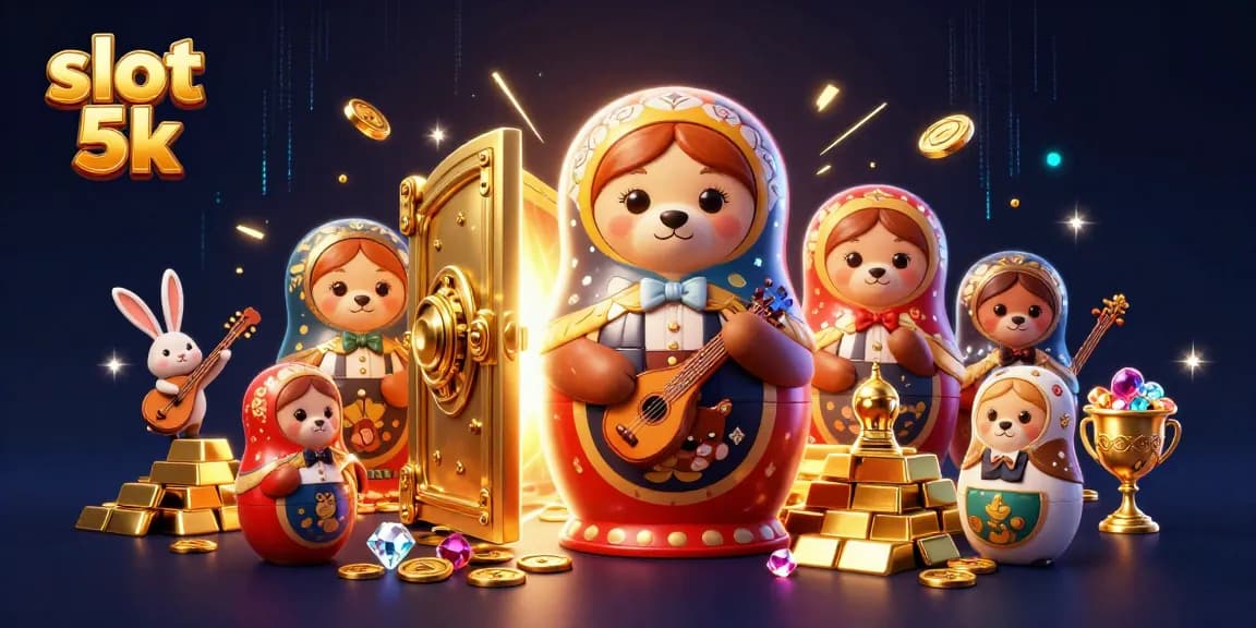 Engage with slot 5k action in a vibrant 3D casino scene featuring dazzling treasures.
