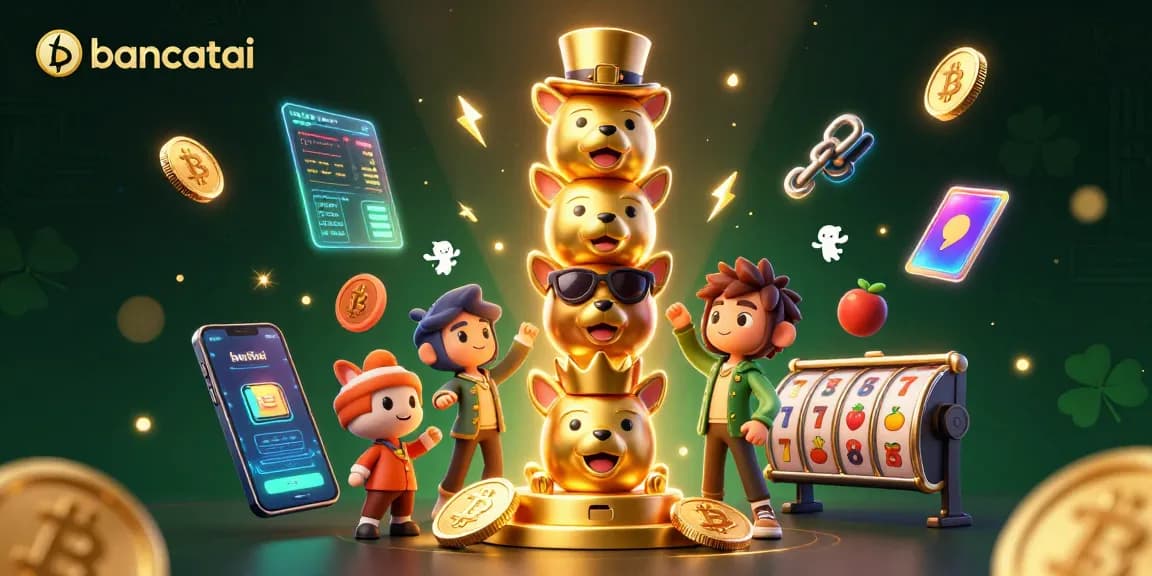 Engage with bancatai's vibrant 3D casino illustration featuring lively slot game elements.
