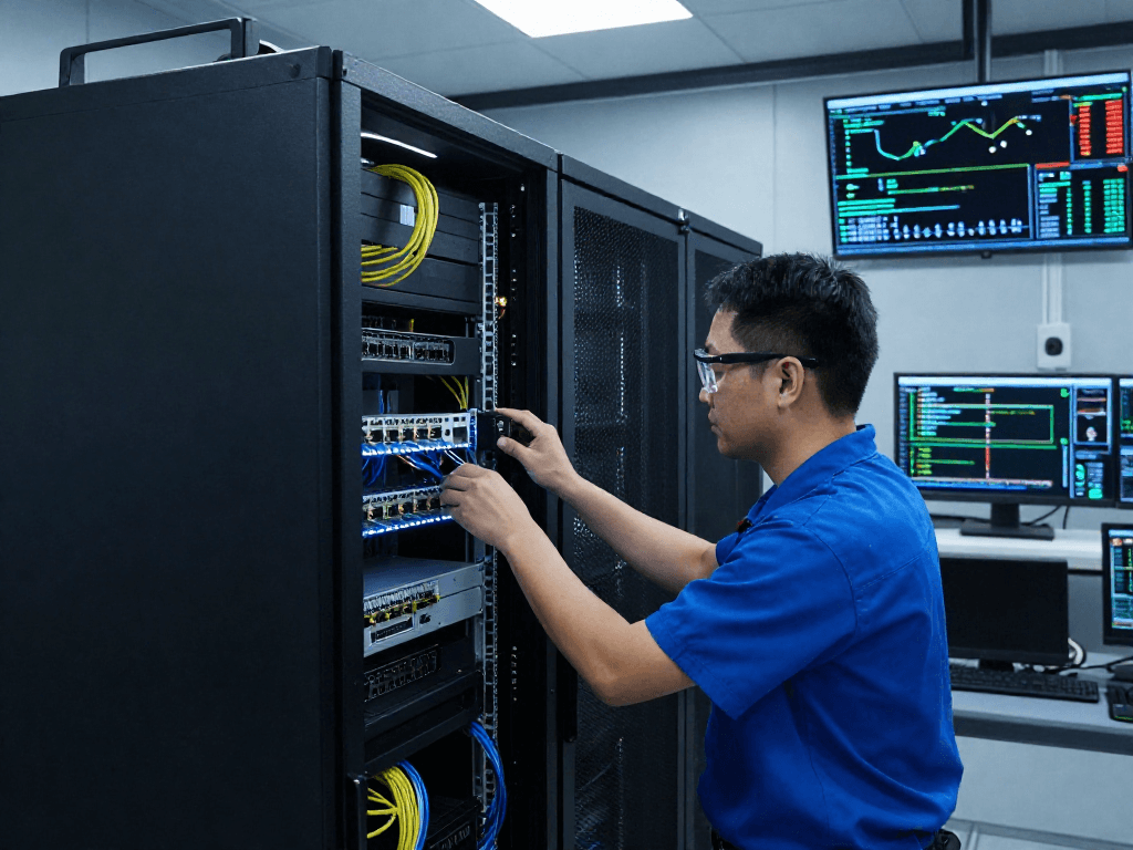 Optimización de servidores en VPS Hosting en México con técnico en ambiente de centro de datos.