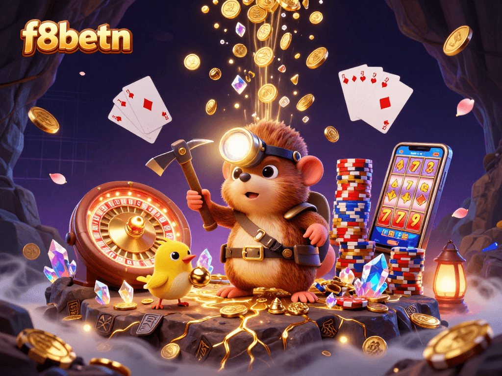 Experience thrilling gaming with f8betn in a vibrant, dynamic casino-themed scene.