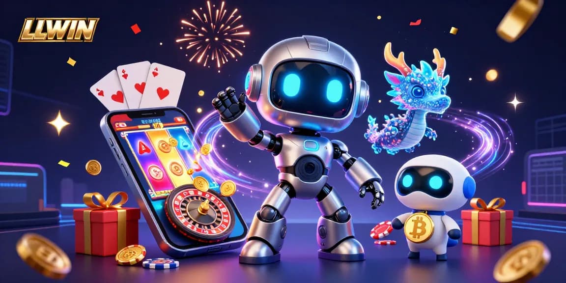 Experience LLWIN's vibrant casino world as the cyberpunk mascot and his companions engage in exciting gameplay.