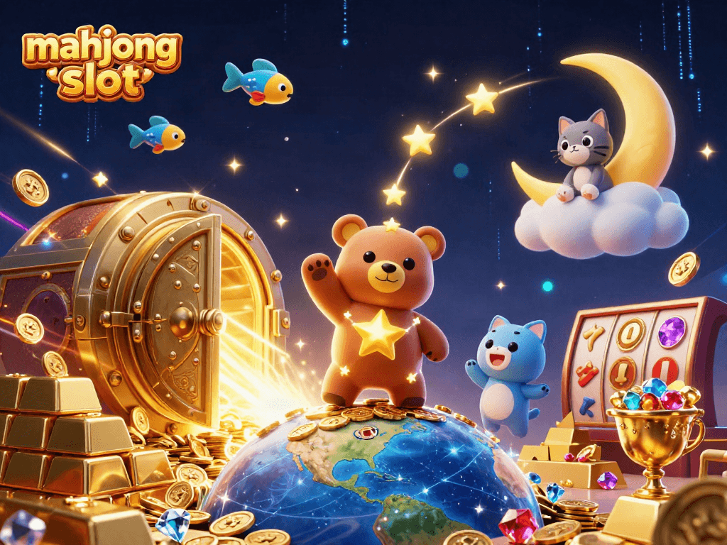 Engage with the mahjong slot experience featuring vibrant characters and casino elements in a dazzling illustration.
