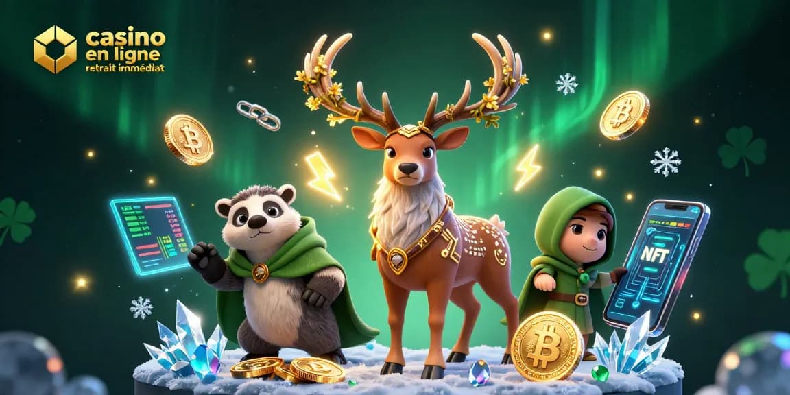 Illustration de casino en ligne retrait immédiat mettant en avant des gains rapides et des transactions crypto dynamiques.
