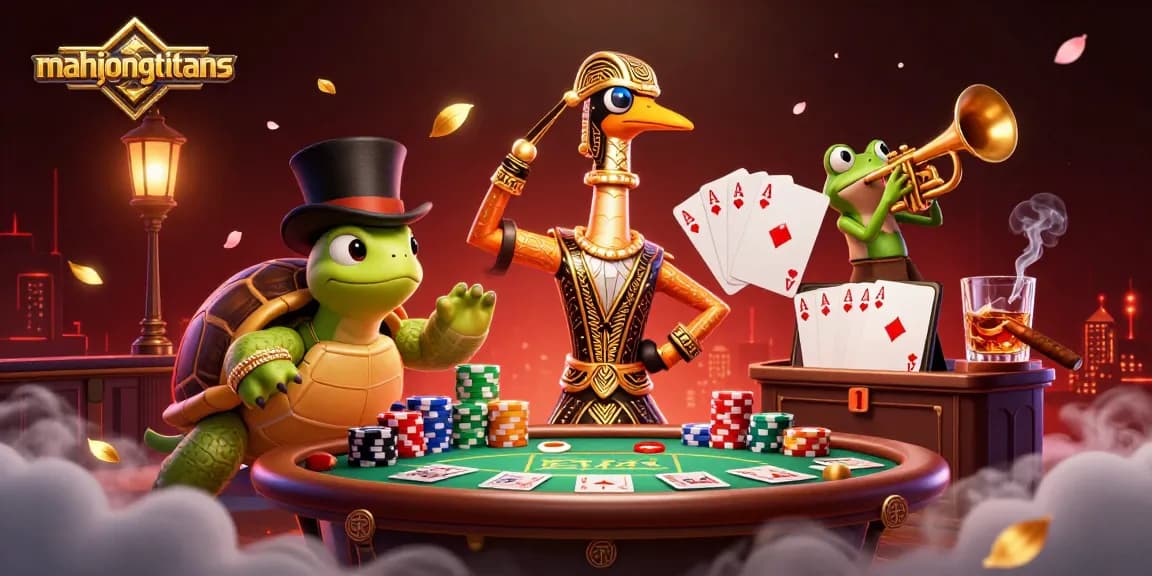 Uncover secrets of mahjongtitans at a flashy speakeasy, featuring vibrant characters and poker dynamics.