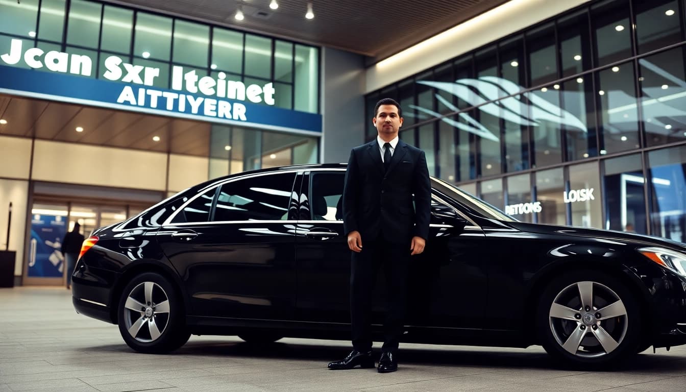 Experience premium Boston Logan airport car service with a professional chauffeur waiting outside the terminal.