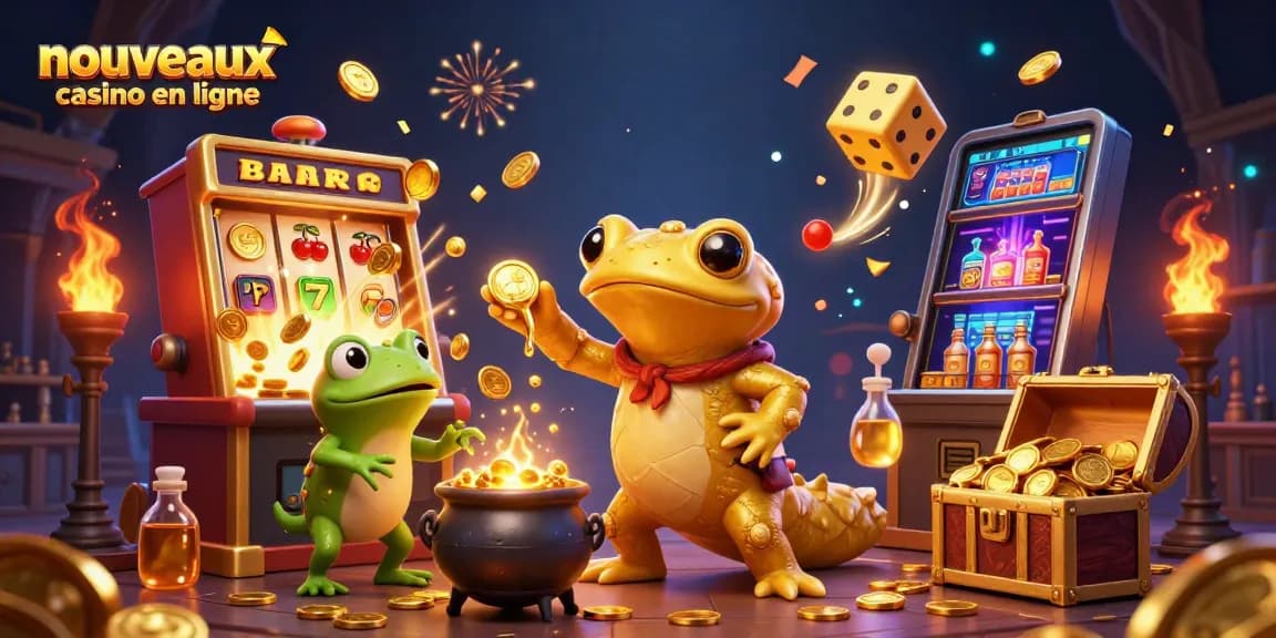 Jouez aux nouveaux casinos en ligne avec notre illustration du salamandre alchimiste et ses assistants.