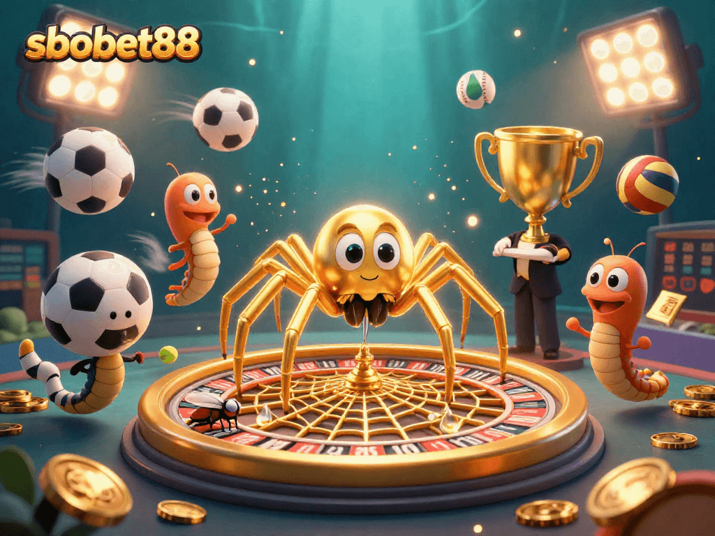 Experience thrilling bets with sbobet88 in this vibrant 3D sports gambling illustration.