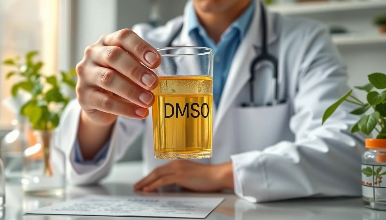 Discover benefits of drinking dmso with a close-up of a professional holding DMSO.