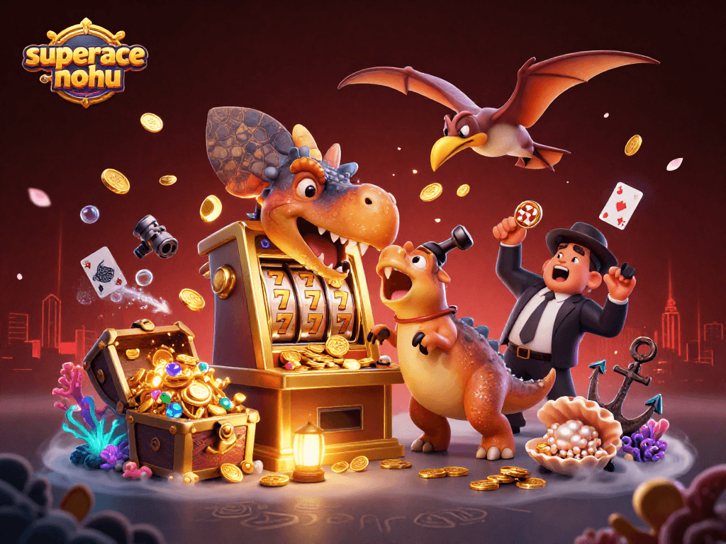 Catch the thrill of superace-nohu as dinosaurs collide with a golden slot machine for jackpot coins!