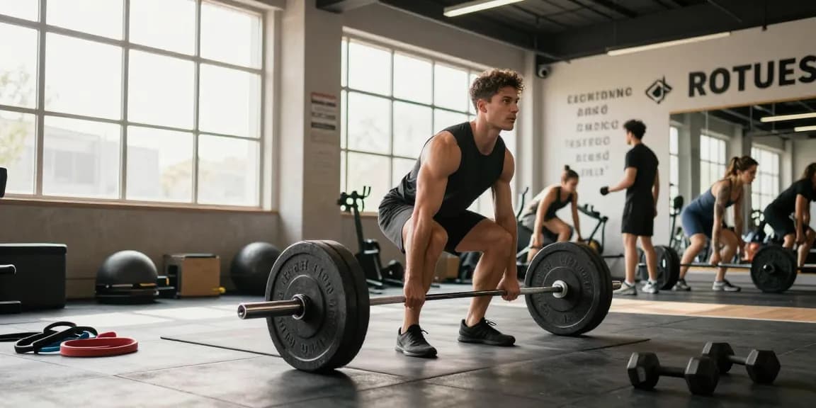 Focused athlete lifting weights at Driada Shop fitness center, showcasing strength and motivation in a vibrant gym environment.