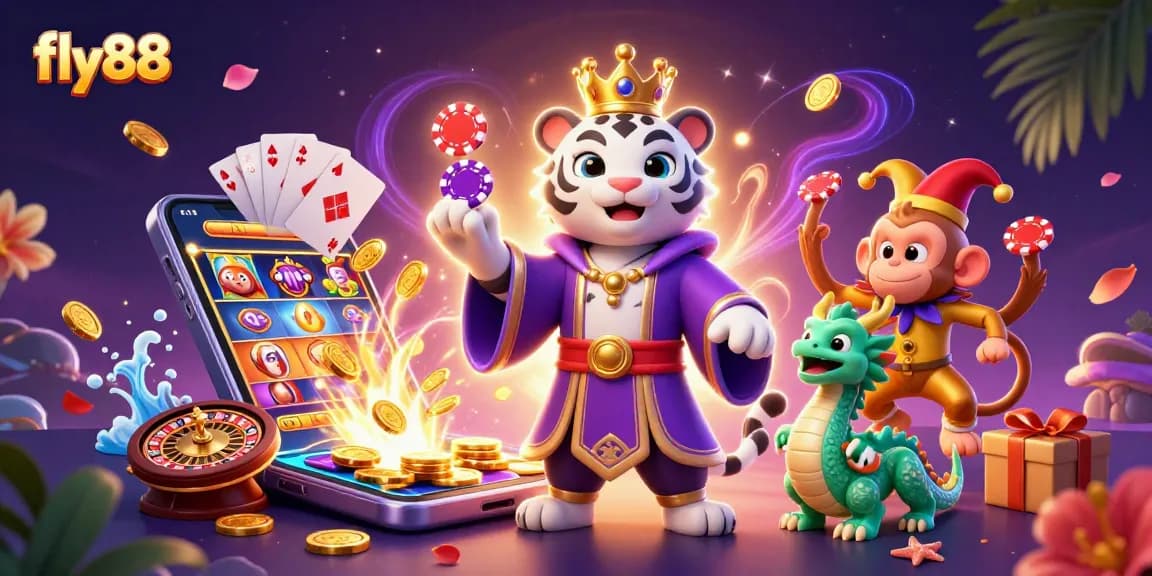 Experience thrilling gameplay at fly88 with vibrant characters and casino elements in a dynamic scene.